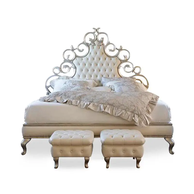 French court carved double bed European solid wood soft bag princess bed American classical old modern simple wedding bed