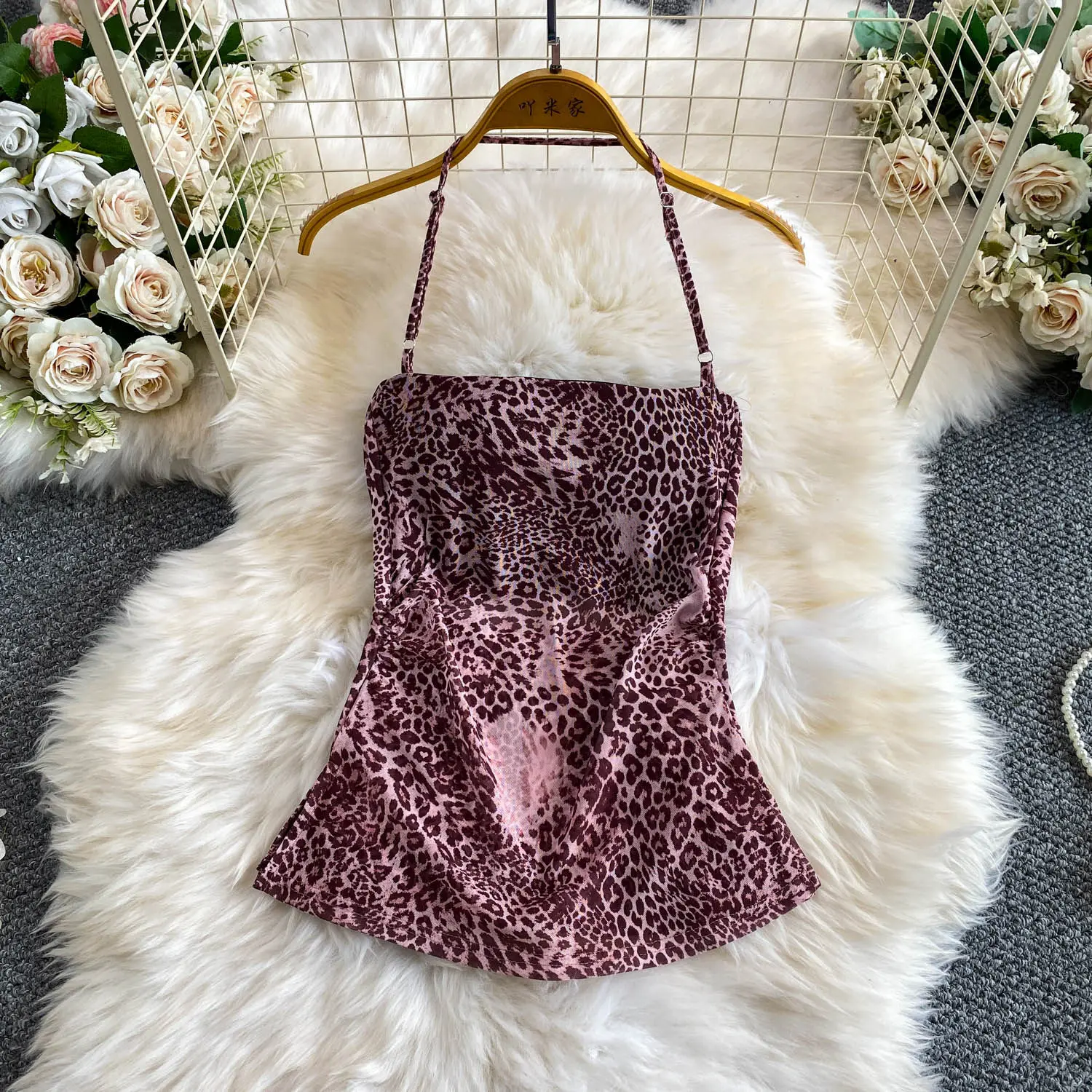 Leopard Halter Tops for Women Summer American Style Sensually Innocent Look Tops Spicy Girls Temperament Slim Breathable Vest