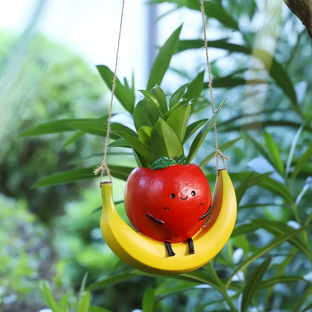 

Funny Cute Hanging Planter Orange Shape Swing Fruit Shape Flower Pot Handmade Decorative Resin Sculpture Planter Balcony