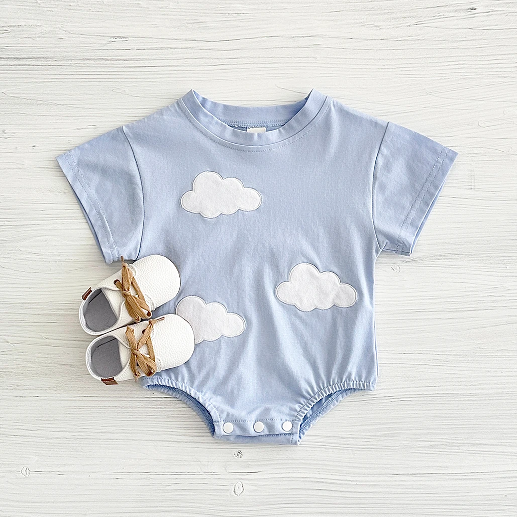 New Summer Infant Short Sleeve Romper Baby Triangle Bodysuit Clothes Baby Girl Jumpsuit Love Cloud Pattern Cartoon Boy 0-18M