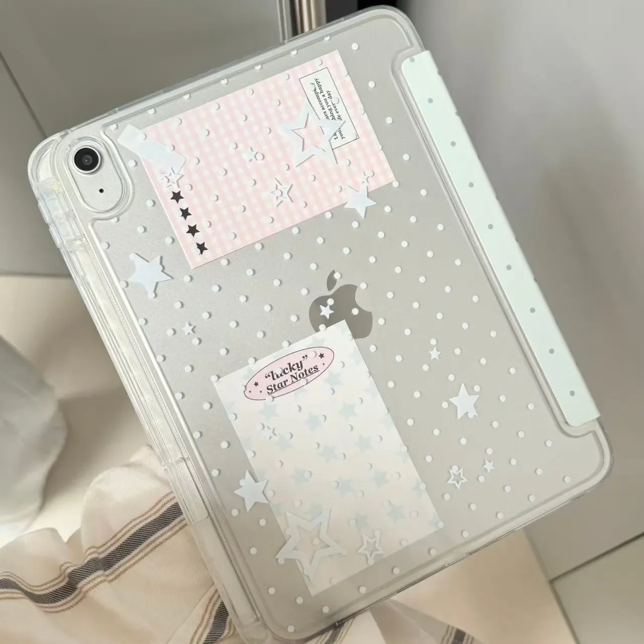 Korean Ins Green Fresh Wave Point For iPad Case iPad 10 9 8 7 Air 5 4 3 2 Pro 11 Mini Exquisite Versatile Y-Fold Tri Fold Cover