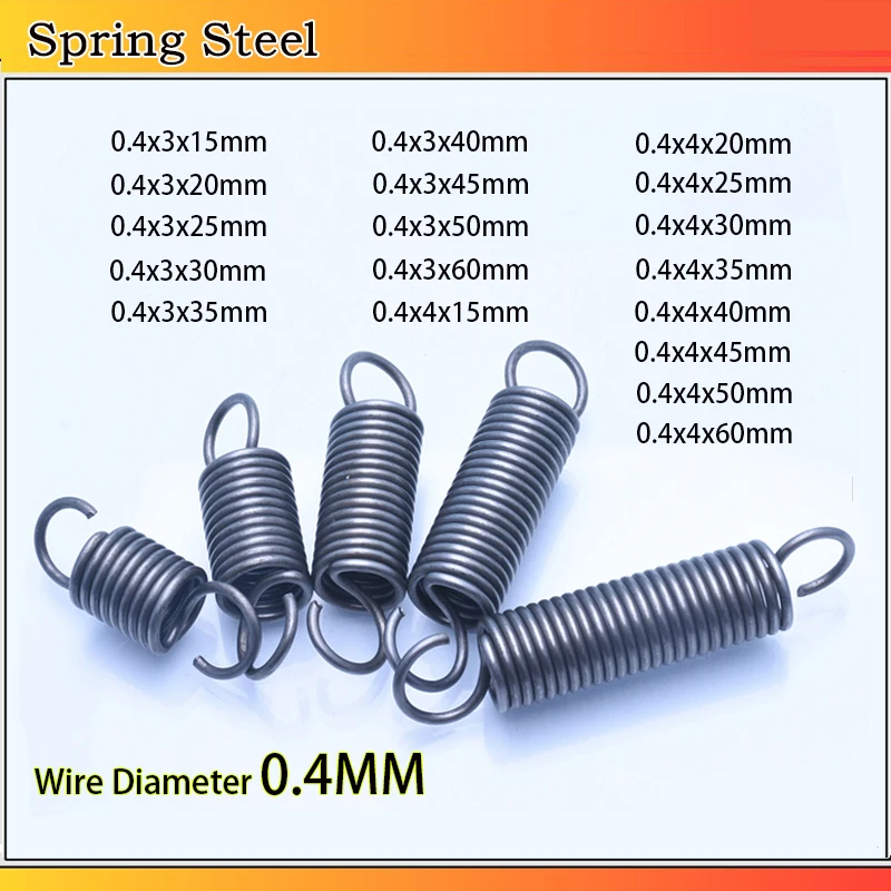 Spring Steel  Single Hook SpringTension Spring 10~50pcs Wire Dia 04MM OD 3/4MM Length 15~60MM