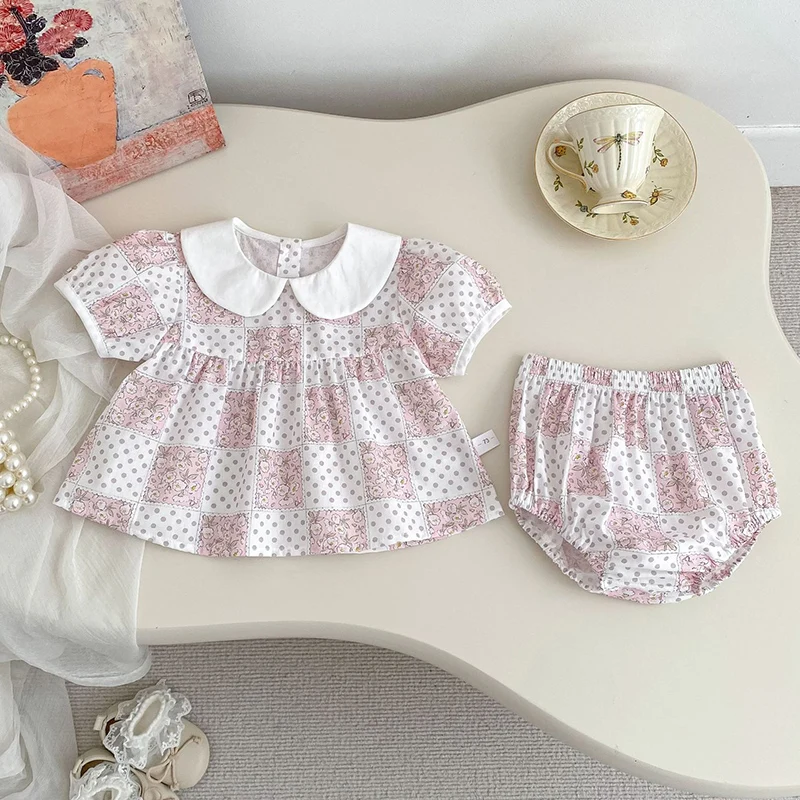 

2026 New Summer 0-3Yrs Toddler Baby Clothes Suit Short Sleeved Cotton Printed Shirt+PP Shorts Infant Baby Girls Clothing Set