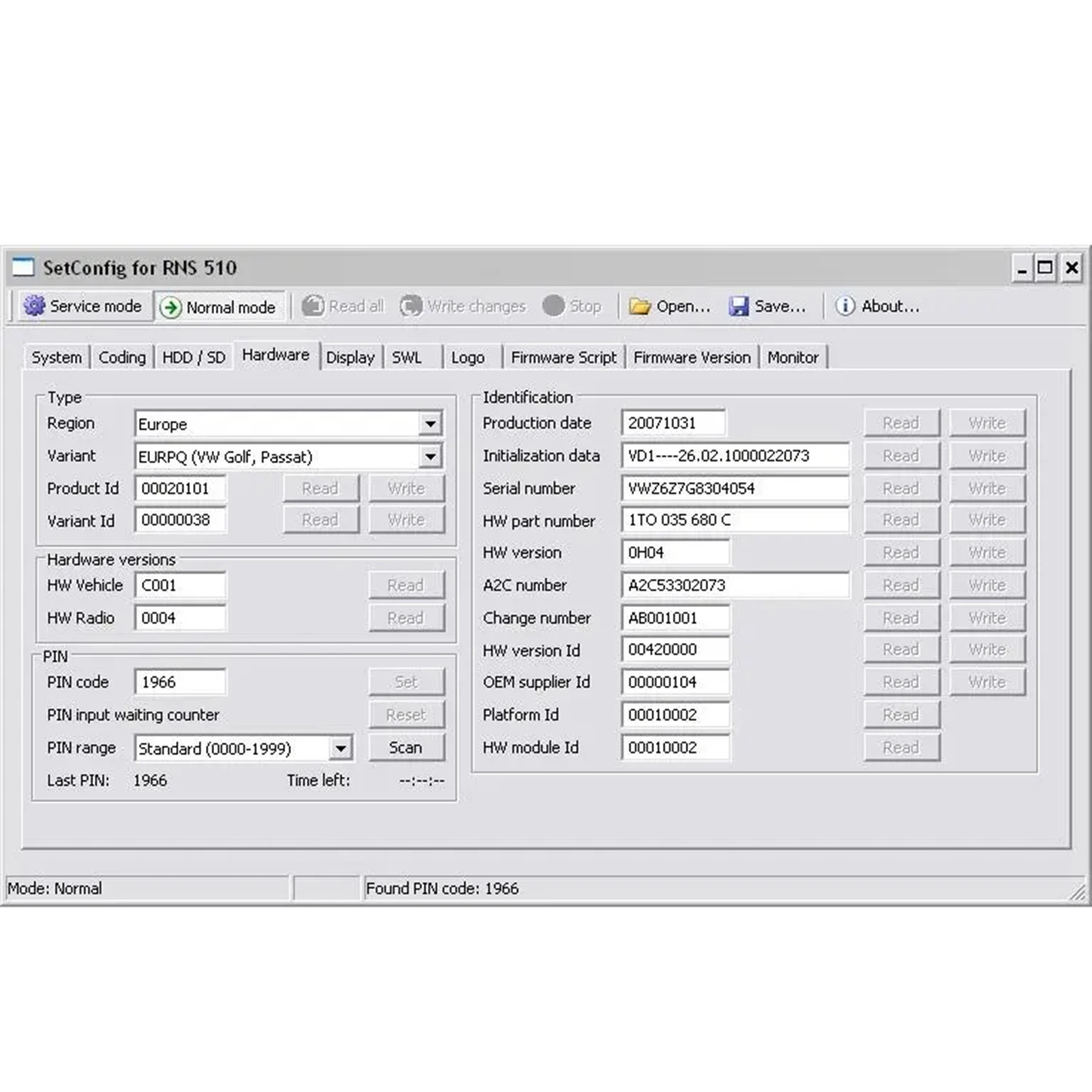 SetConfig 2.5.1 & 2.8.1 Software with Cable for RNS Identify Supports RNS510 RNS810 RNS850 Change PIN Code Erase the NAND Memory