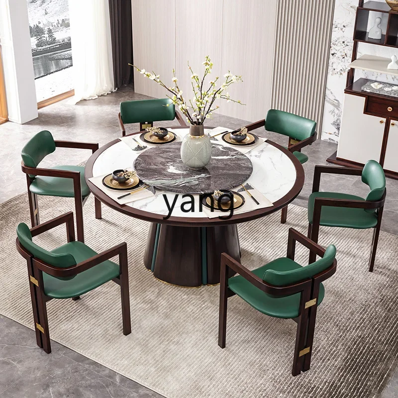 

LMM New Chinese Solid Wood Dining Table Light Luxury Marble Dining Table 1.5m Household