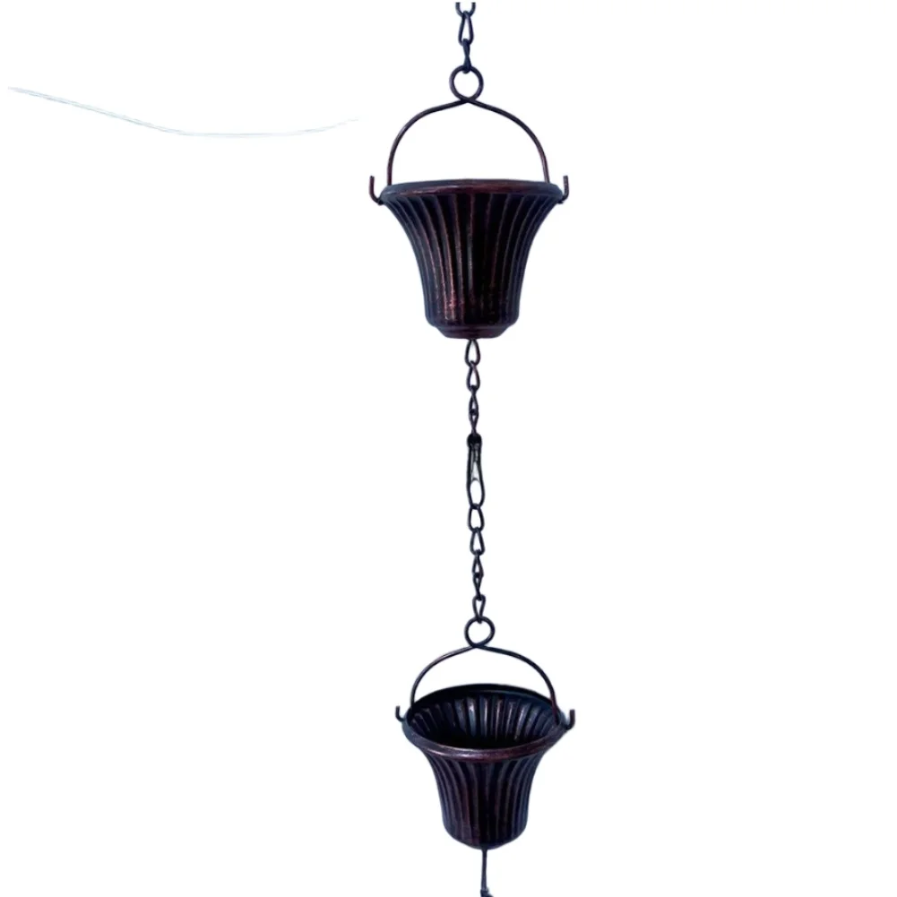 Iron Rain Chain 12.5 Feet with 12 Petunia Style Cups for Garden Drainage Patio Decoration and Eaves Water Feature