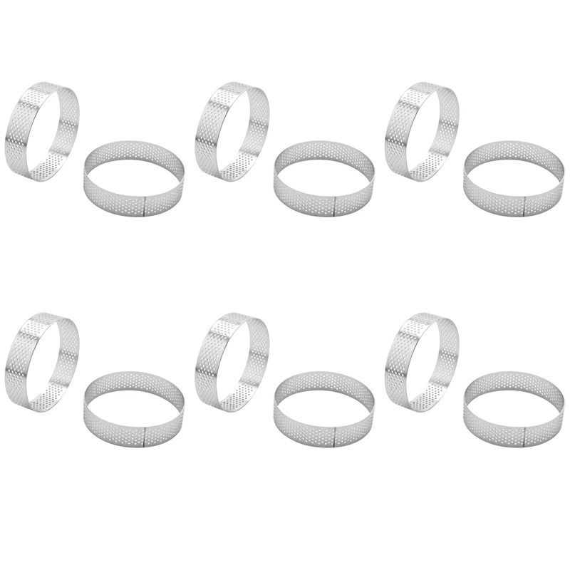 

6X Circular Stainless Steel Porous Tart Ring Bottom Tower Pie Cake Mould Baking Perforated Cake Mousse Ring, 8Cm