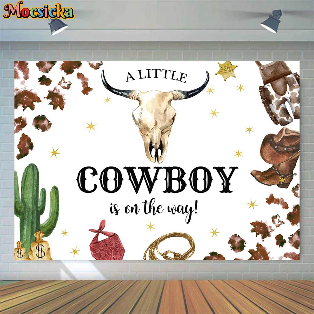 Mocsicka קצת קאובוי הוא על הדרך תמונה מאחורי מאחורי הקלעים תינוק מקלחת רקע תינוק תינוק מסיבת תפאורה