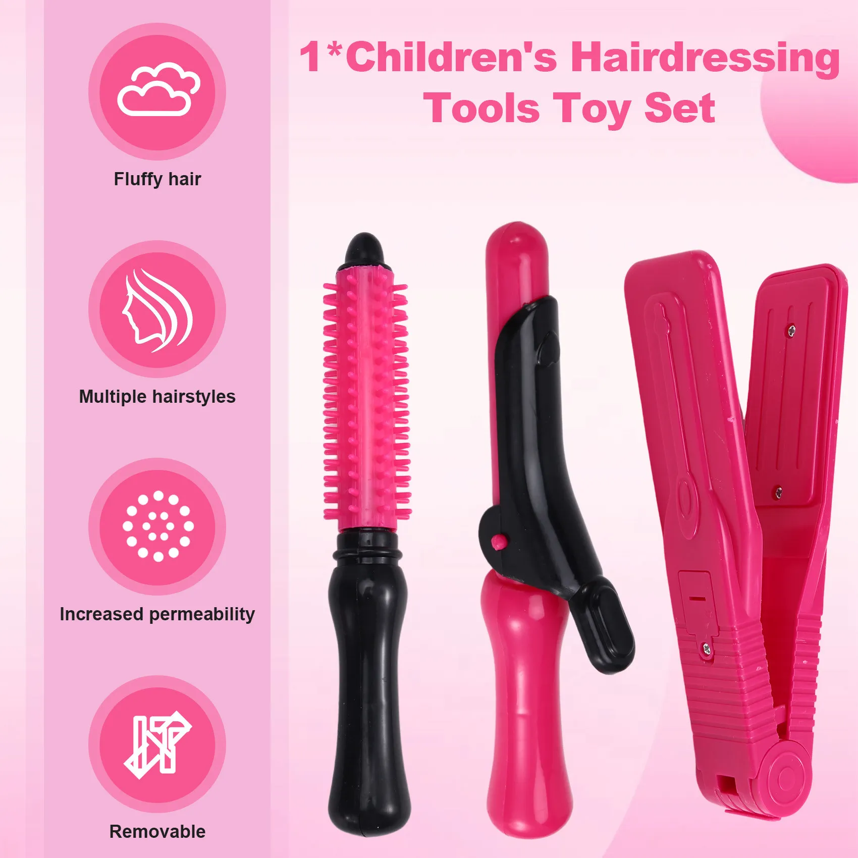 Kids Pretend Play Hairdressing Hair Simulation Game Children Hair Styling Tools Blow Dryer Curler Makeup Kit