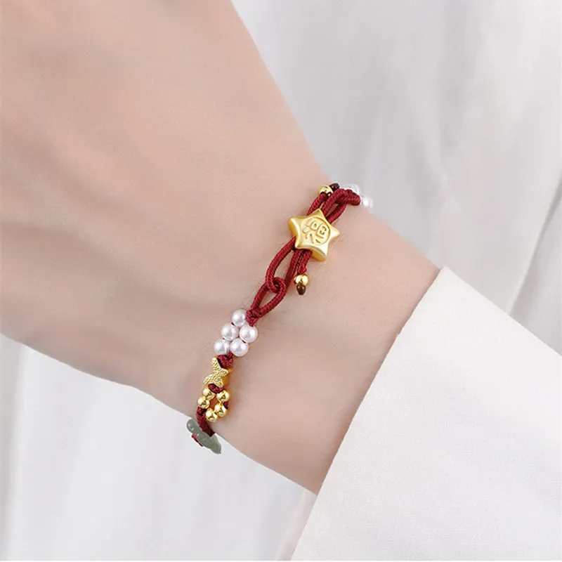 Fashion Hand Braided Bracelet Lucky Flower Coins Pearl Butterfly Bangle Women Gift Small Delicate Senior Friendship Bracelet