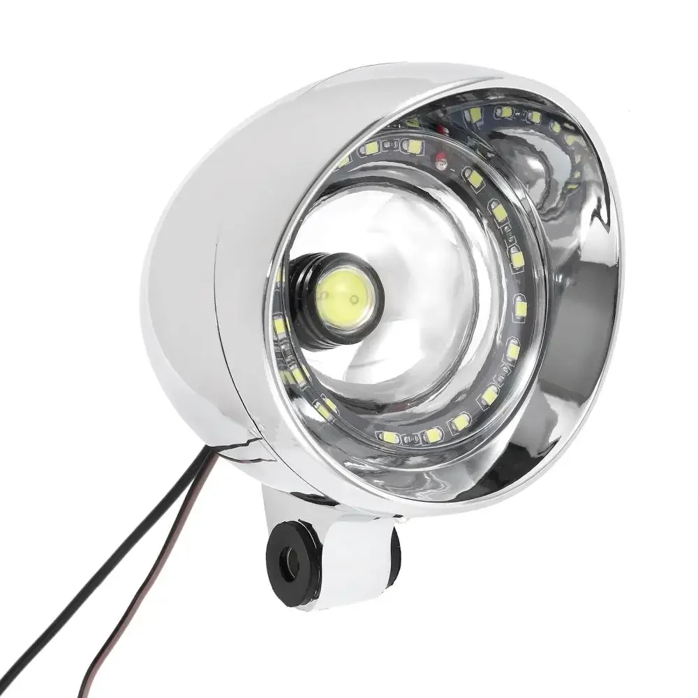 12V Motorcycle LED Spotlight Fog Light  Chrome Auxiliary Passing Light Lamp With Angel Eye Ring Universal For Motorcycle