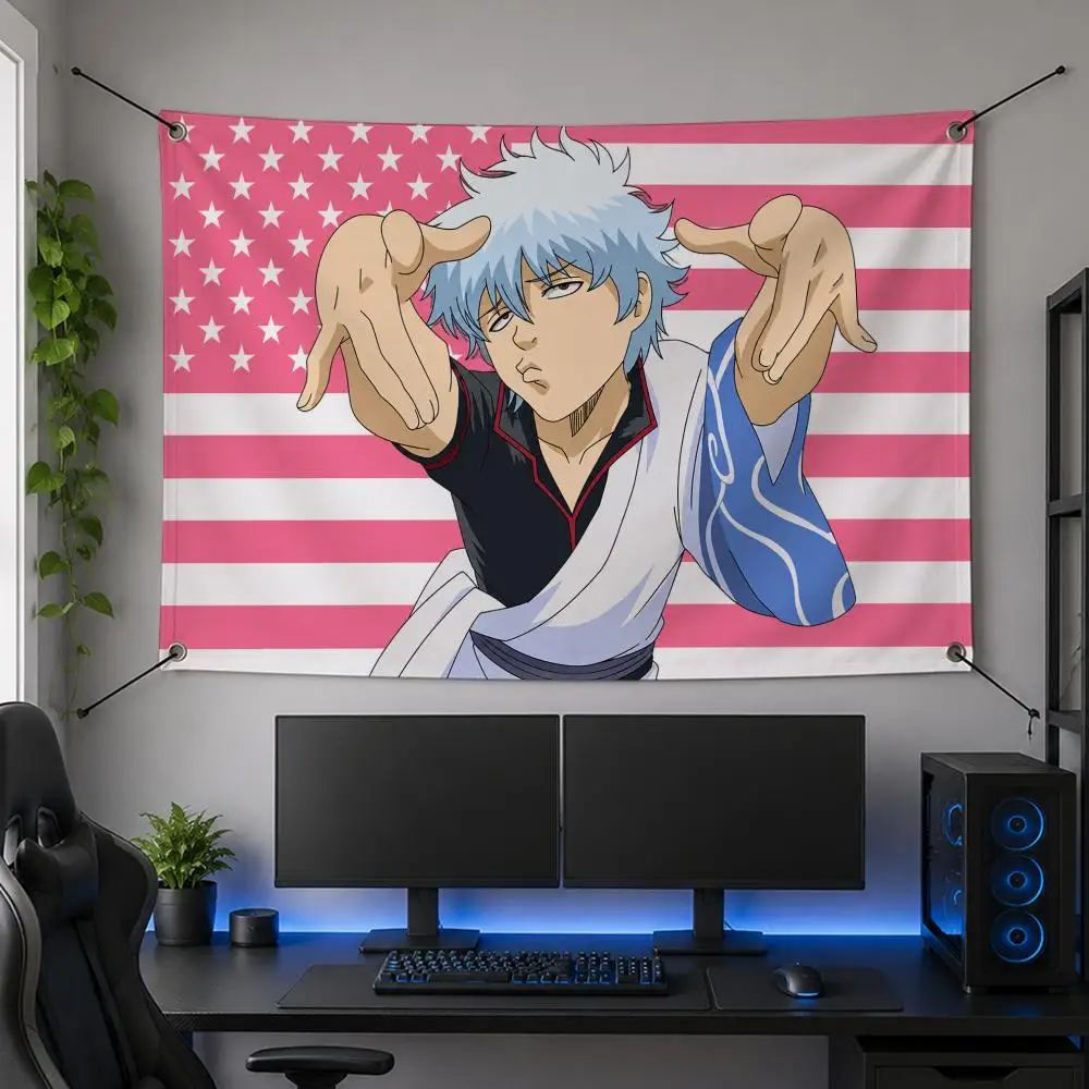 Anime G-Gintoki Sakata Gintama Samurai Comedy Flags Flag Banner for Bedroom Dorm Party Home Living Room Wall Garden Gift