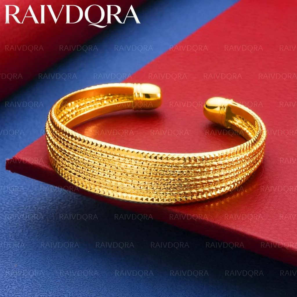 18K Gold Plated Multi-story Bracelets For Women Frosted Shiny Stars Bangles Adjustable Jewelry Wedding Party Gifts