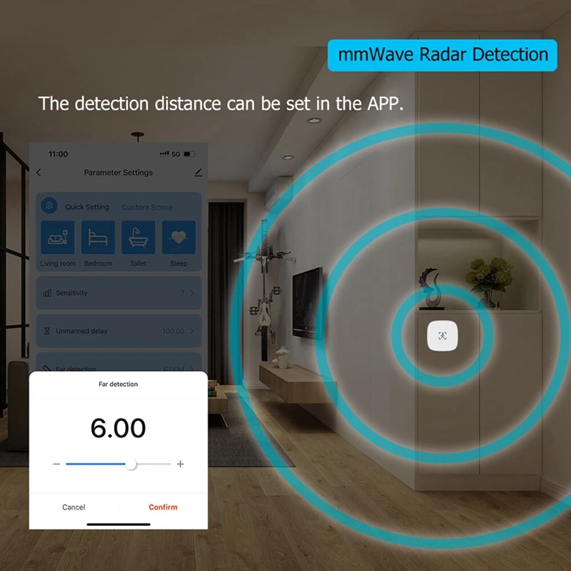 Sensor de presencia humana Tuya Zigbee Mmwave con luminancia, detección de Radar de microondas, Sensor de movimiento PIR