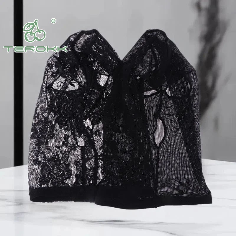 Czarna Koronkowa Maska Unisex Sexy Elastyczna Osłona Twarzy na Imprezę Cosplay, Występ, Nakrycie Głowy