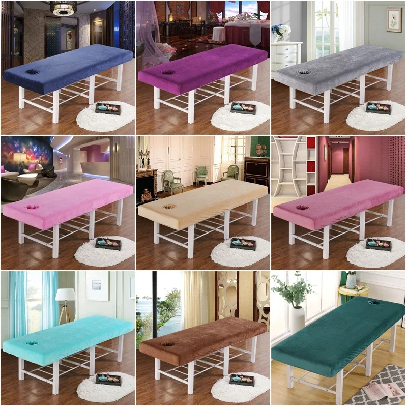 Thicken Velvet Spa Bed Cover Massage Table Sheet with Face Hole Skin Friendly Fabric for Beauty Salon Hospital Hotel Therapy