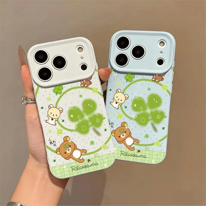 Cute Four Leaf Clover Rilakkuma Phone Case Cartoon Bear Soft and Shockproof Suitable for iPhone 11 12 13 14 15 16 17 Pro Max