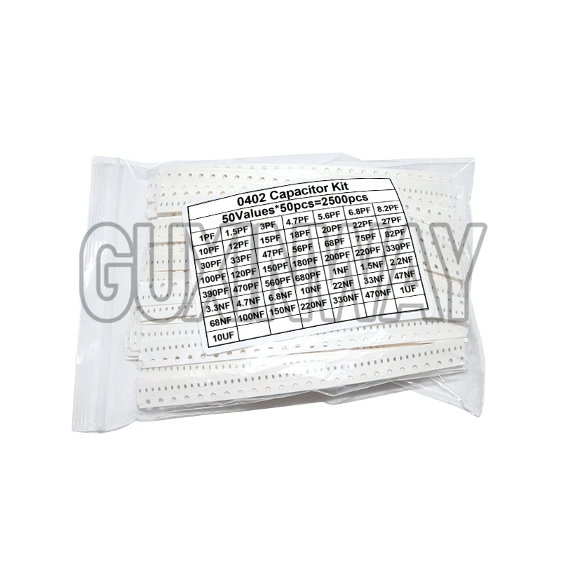 2500pcs 0402 0603 0805 SMD Ceramic Capacitor Assorted Kit 50Values 1pF - 10uF 100PF 10NF 100NF 0.47UF 1UF Chip Capacitance Set