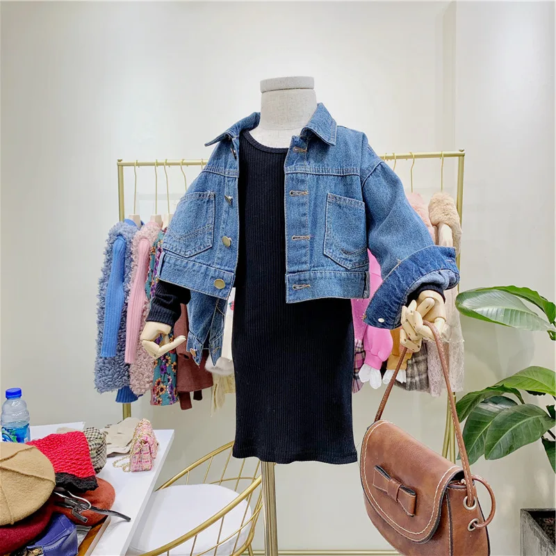 Girls' outfit: denim jacket and dress26New Spring Collection Children's Clothing Wholesale3-8Years Old