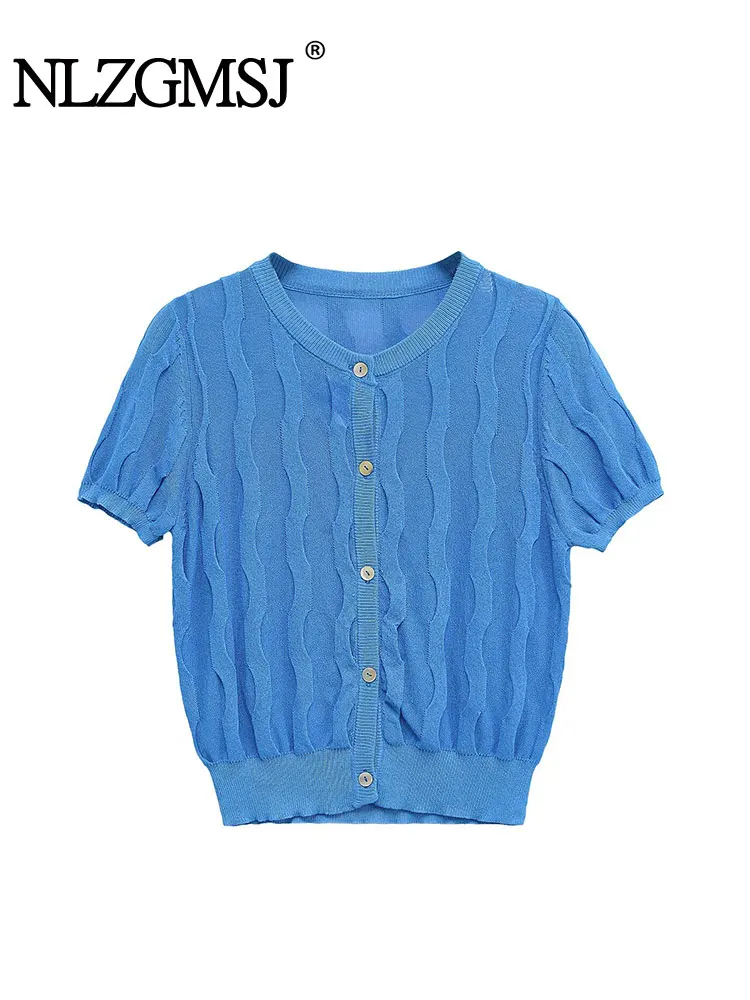 

2025 Summer Casual Women Sweater Solid O-Neck Single Breasted Short Sleeve Knitted Slim Sweater New Fashion Holiday Sweater