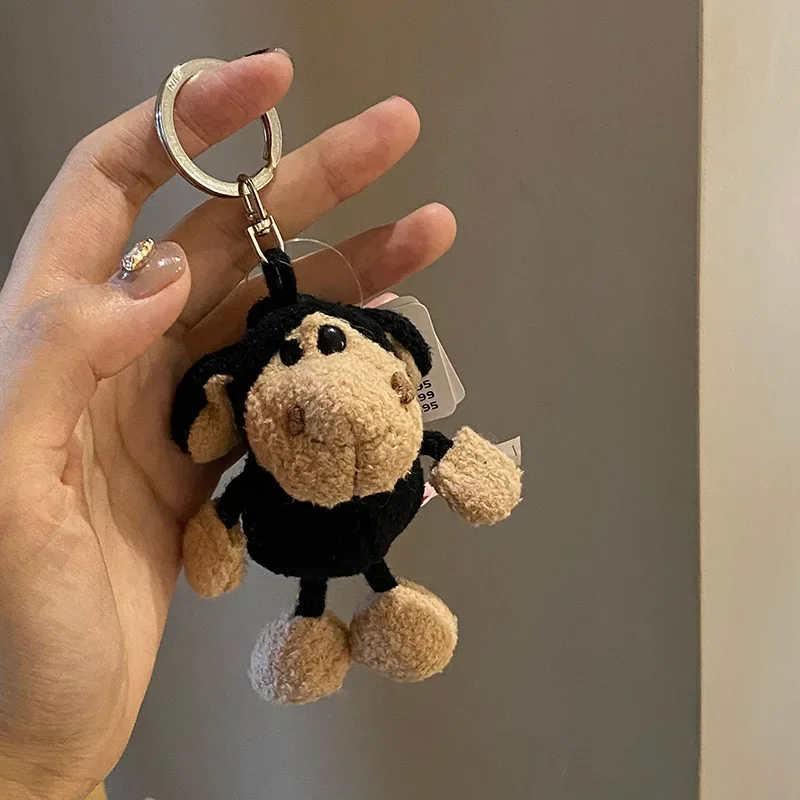 Ins Creative Cartoon Fun Black Sheep Plush Toy Cute Keychain for Couple Harajuku Punk Kawaii Accessories Trendy Hiphop Llaveros