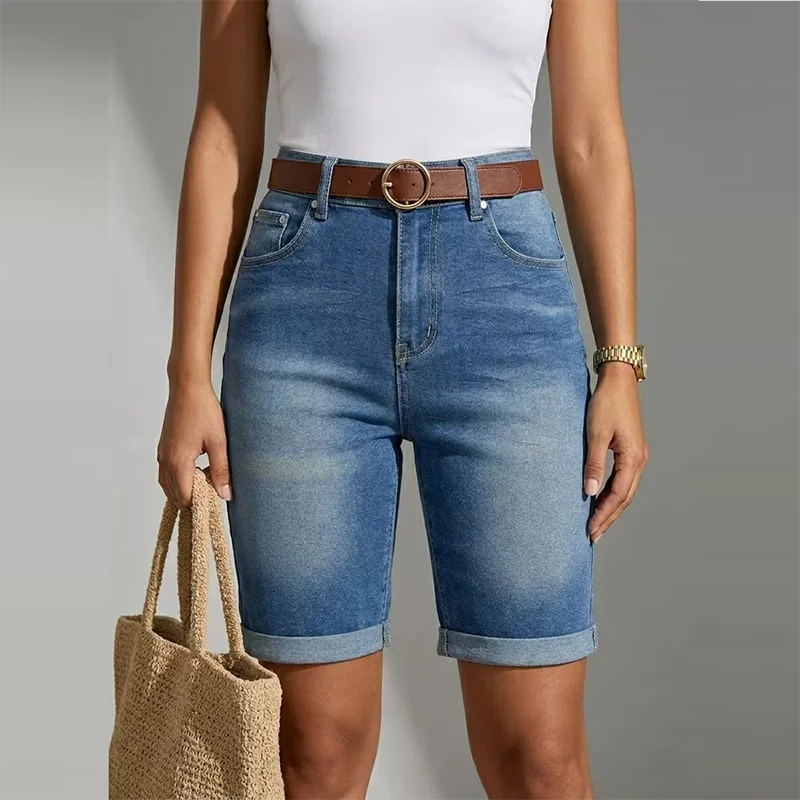 Women Skinny Knee Length Jeans High Waist Pants Stretch Denim Shorts Mom Jeans Slim Pencil Pants Casual Comfort Denim Trousers view 6