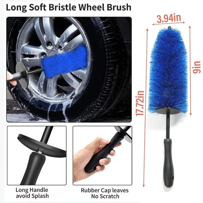 Car Wheel Cleaning Brush Long Handle Blue Car Wheel Rim Hub Cleaning Brush Tire Detail Brush Auto Motorcycle Wash Brush Tool