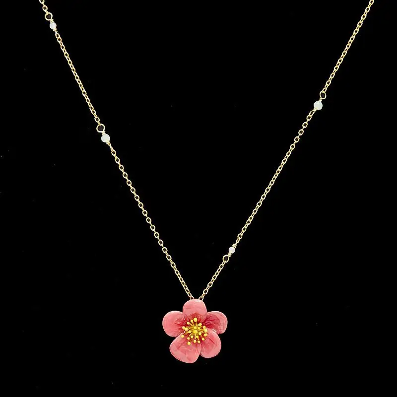 

Original jewelry New fashion red flower necklace enamelled enamel wintersweet clavicle chain novel and unique