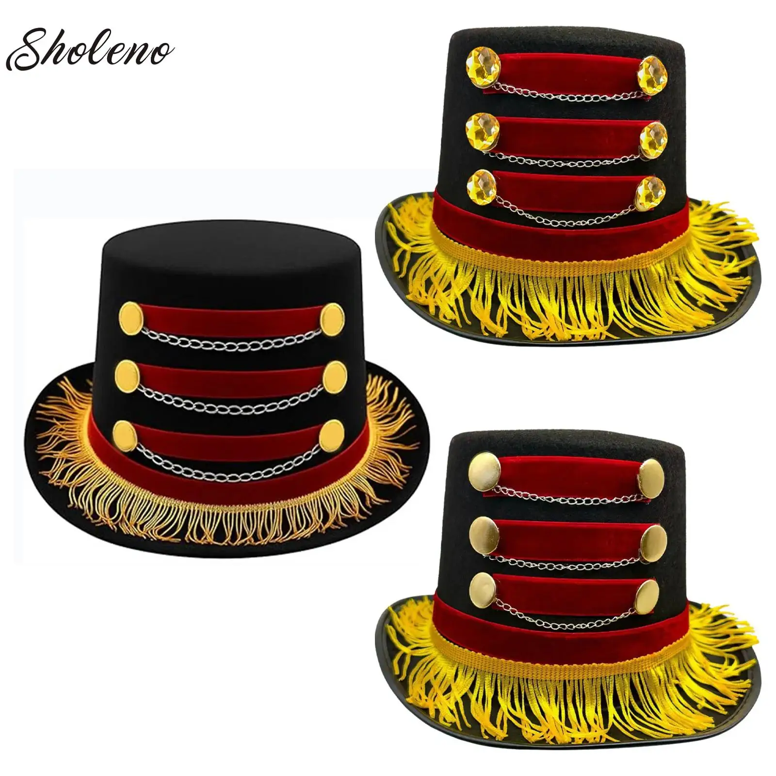 Kid Halloween Ringmaster Top Hat Drum Trumpet Team Tassel Caps for Drummer Performance Circus Ringmaster Costume Accessory