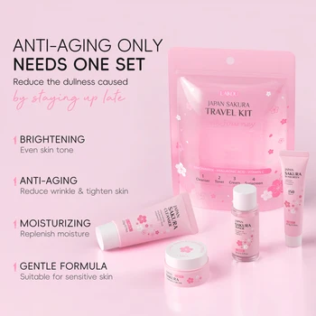 LAIKOU Japan Sakura Travel Kit 4PCS Hydrating Skincare Set Sunscreen Moisturizer Mini Set…