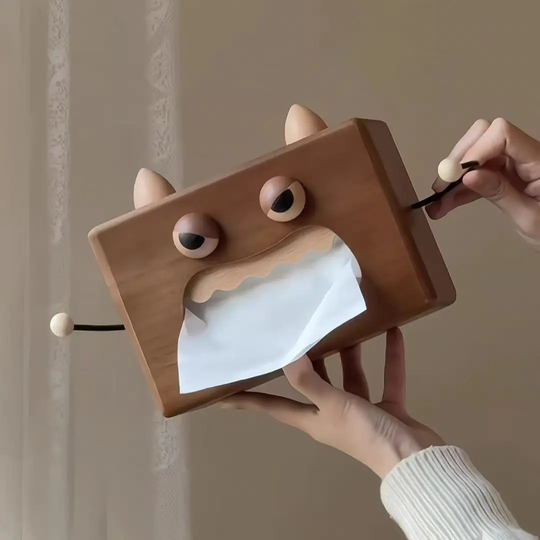 Creative Cartoon Monster Wooden Tissue Box Fun Decor Napkin Storage Holder for Coffee Table Dining Table Living Room Home