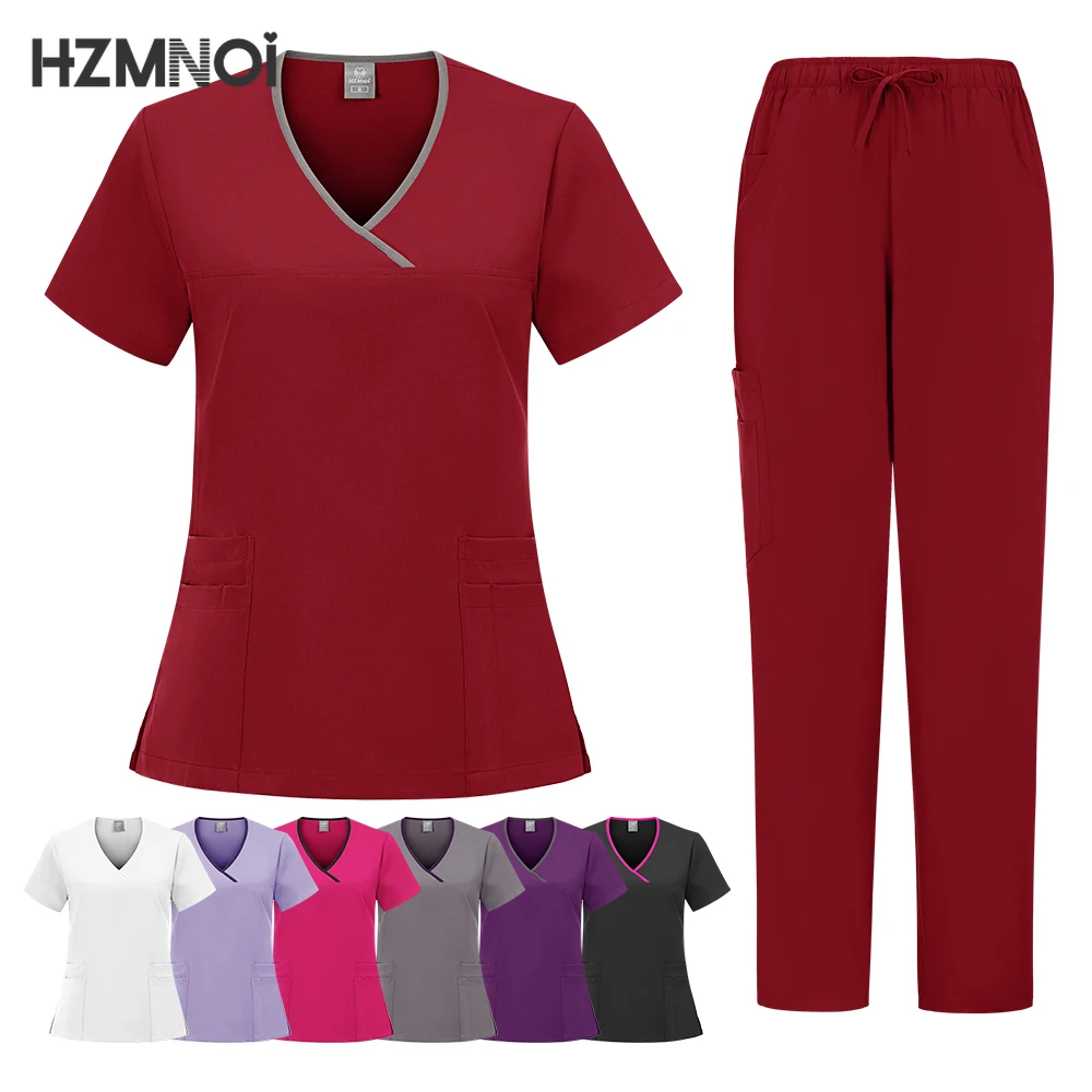 Nuevos uniformes quirúrgicos médicos, conjunto exfoliante para mujer, ropa de trabajo para salón de belleza, bata clínica, pantalones con bolsillo superior, traje de enfermería para médico veterinario