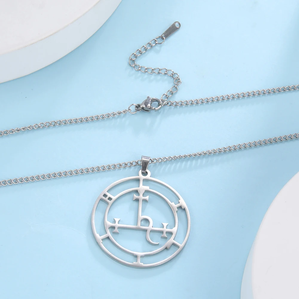 Lucktune Demon Seal Symbol Necklace Stainless Steel Satan Sigil of Lilith Amulet Pendant Chain Necklace for Women Men Jewelry image 4