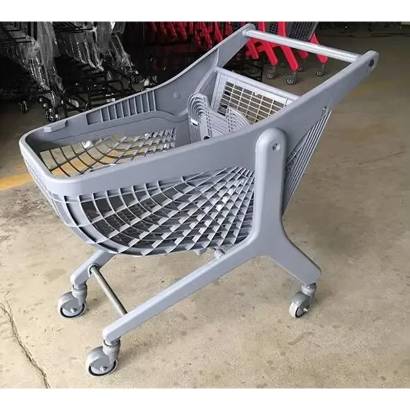 Plastic Supermarket Shopping Trolley with Basket Durable Grocery Cart for Store Use Lightweight Hand Push Trolley for Retail