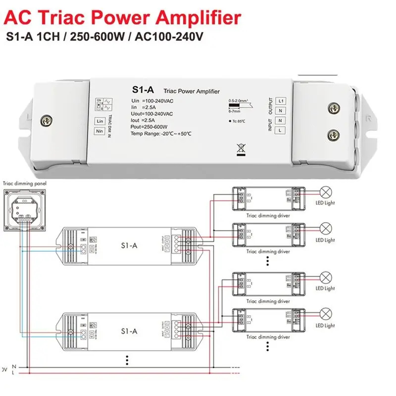 CMHI-S1-A 1 Channel Triac Power Amplifier 110V-220VAC Repeater Console Work Dimmer For LED Light Or Triac Dimmable Driver