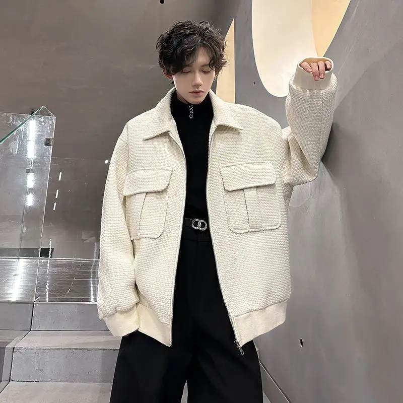 

Wool Blend Jacket Man For Work Mens Checkered Plaid Gingham Tartan Pattern Grid Geometric Square Classic Vintage Retro Rural Ins