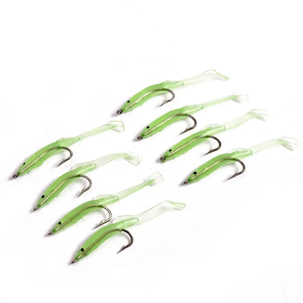 10pcs/lot Portable Artificial Bait Eel Fishing Bright Soft Silicone Lures Head Jig Lead Screw Worm Barbed Fishing Hooks Tackles