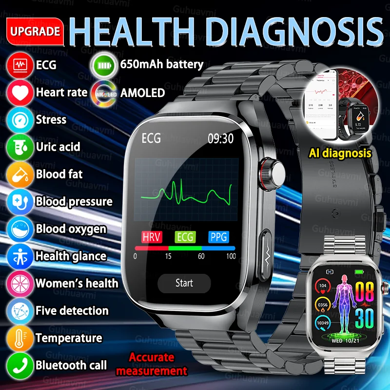 

2025 Новый ЭКГ AI Doctor Diagnosis Смарт-часы Мочевая кислота Липиды в крови Артериальное давление Три высоких монитора Bluetooth Вызов SmartWatch