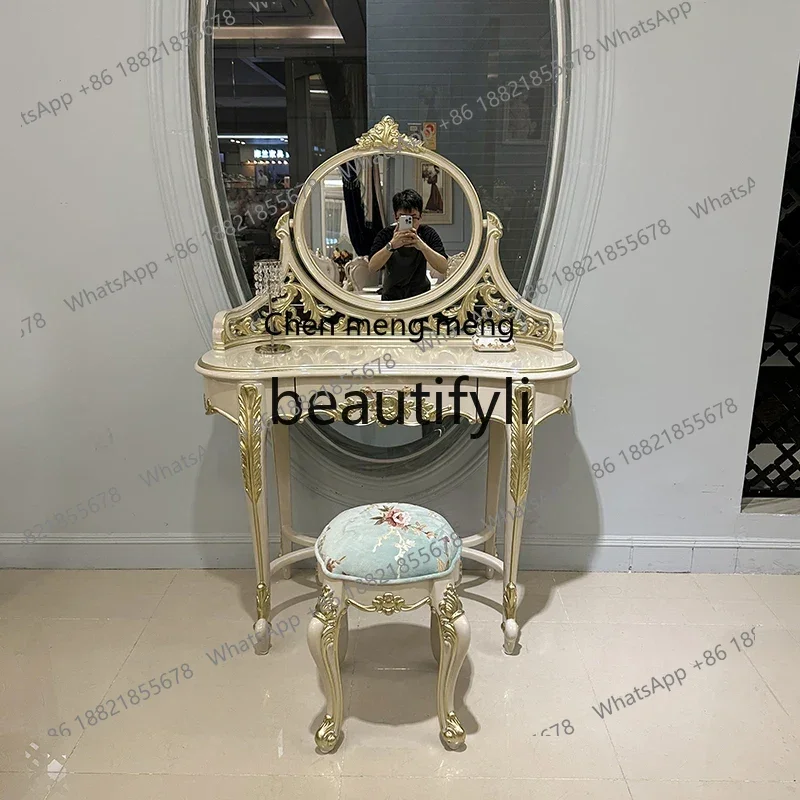 

French solid wood dresser stool combination, European luxury bedroom dressing table simple small dressing table2936