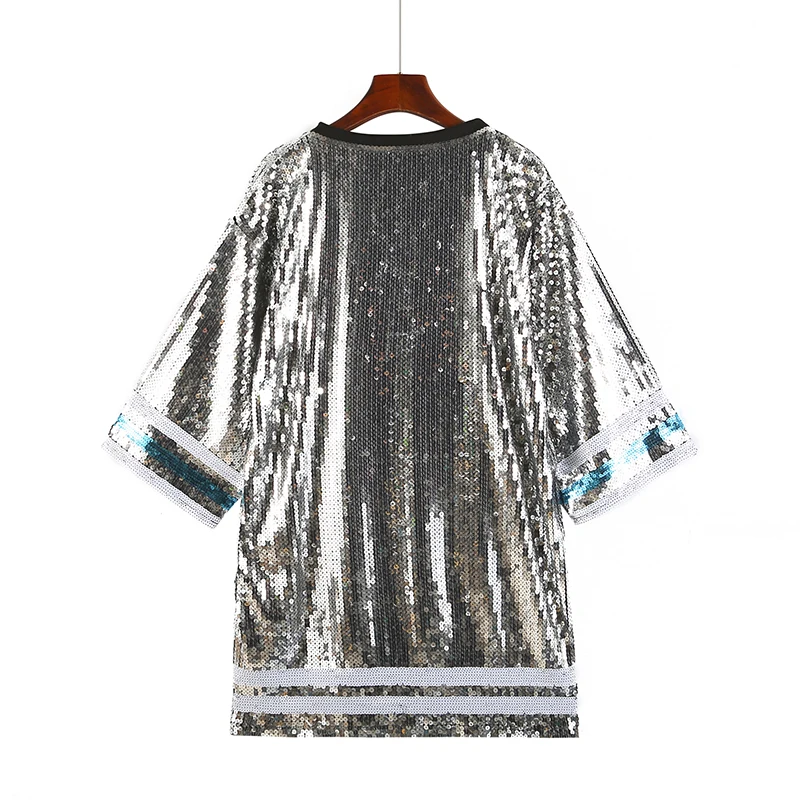 Bling Fans Wear Silver And Green Eagle Sequin Jersey Dress