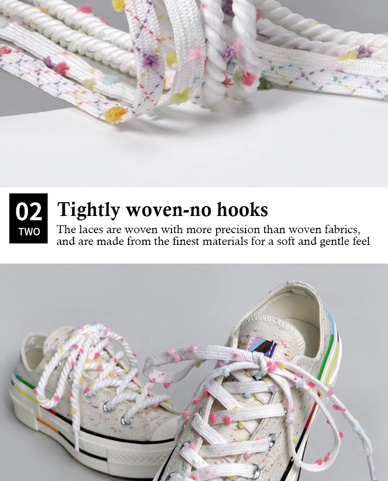 Neue runde Regenbogen-Haarball-Schnürsenkel für Schuhe, flache Schnürsenkel, bunte Dopamin-Schnürsenkel für Sneaker, passend für Damen und Herren, 1 Paar – Detail 3