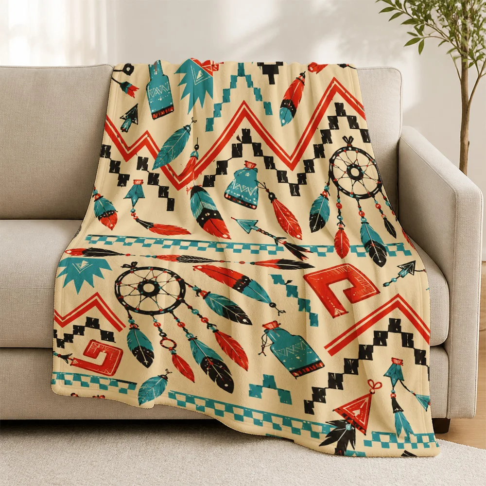 Bohemian Southwestern Dreamcatcher Throw Blanket Fall Cozy Sofa Decor Tapestry Ethnic Geometric Home Accent