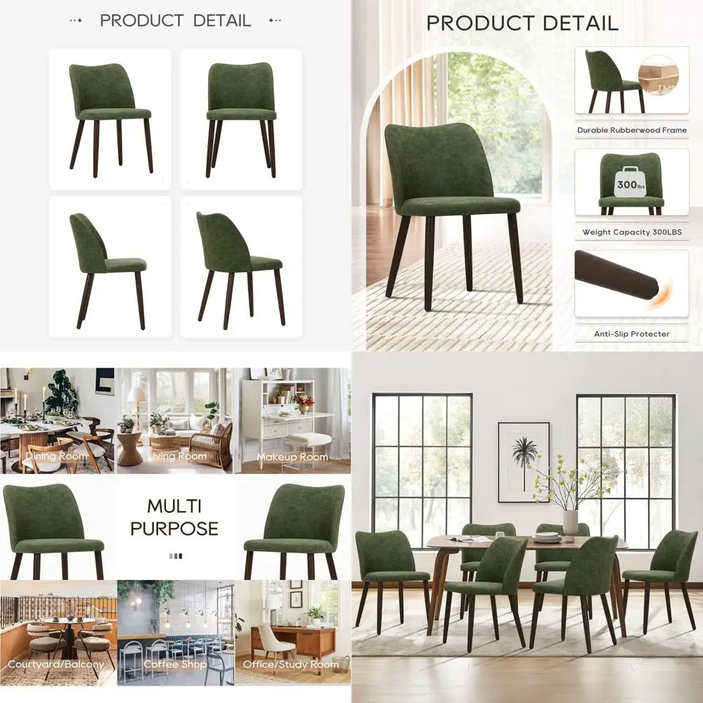 

Upholstered Dining Chairs Set o 6, ern PU Leather Dining Room Kitchen Side Chair with Padded Seat and Wood Legs Restaurant/Cae,