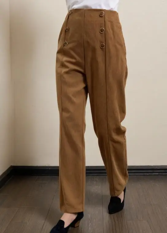 

2025 Autumn/Winter New Women's Solid Color Corduroy High Waist Wide Leg Casual Pants with Pit Strips Button Straight Legs