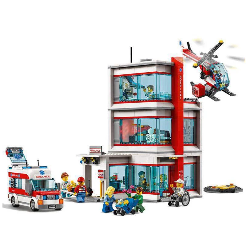 964pcs Hospital Building Blocks Doctor Ambulance Helicopter Bricks Fit 60204 Model Toys For Children Christmas Birthday Gifts