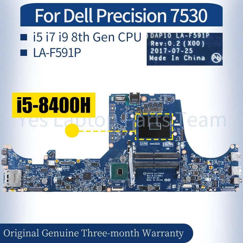 

LA-F591P For Precision 7530 Laptop Mainboard 0XM3HC 02NRRM 0Y0MPW 0XM3HC 0XPVX4 i5 i7 i9 8th Motherboard