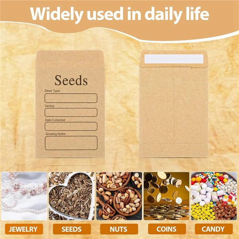 GW-200 Uds. Sobres de semillas 3,54X2,36 pulgadas paquetes de semillas de papel Kraft marrón sobres paquetes de semillas autosellantes resellables