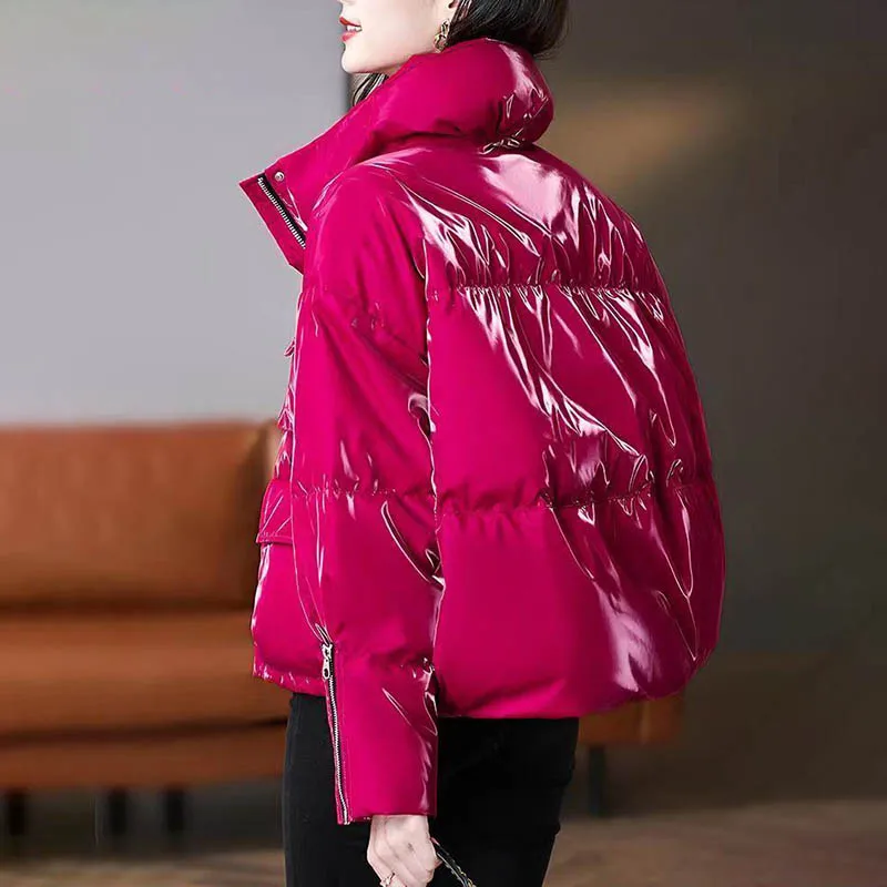 Casaco de inverno quente curto curto curto curto brilhante estilo coreano feminino, bem na moda, novo, 2023