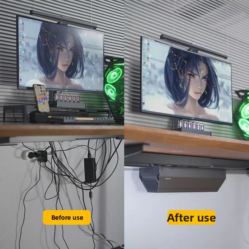 Under Desk Cable Management Box - No Drilling, Magnetic Cover & Mecha Style, Large Capacity Wire Organizer for Gaming Desk
