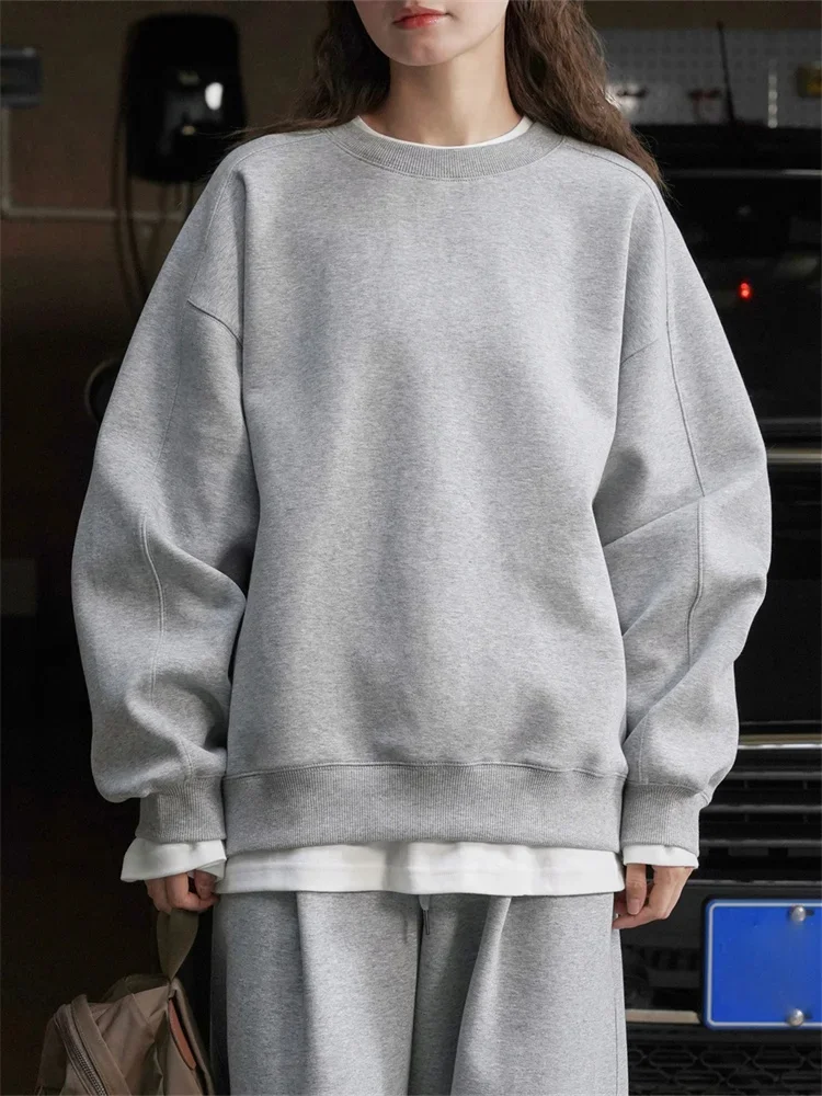 HanOrange 2025 Early Spring Fashion Air Layer Sweatshirt Women Loose Silhouette Lazy Casual Top Gray